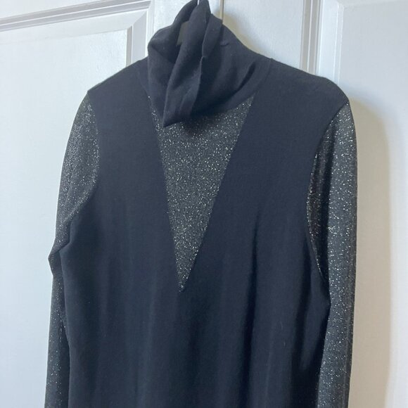 Elie Tahari Turtleneck Sweater Womens S Merino Wool Black Glitter Holiday - Picture 4 of 9